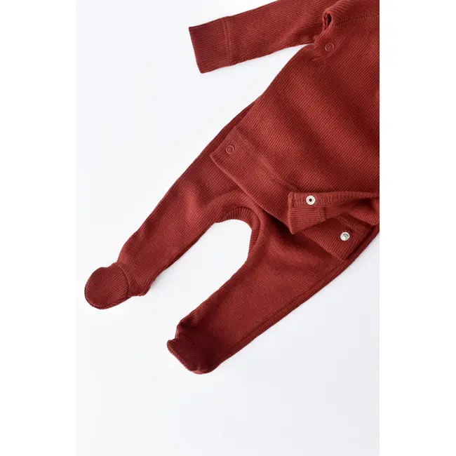 Set 4 piese: bluza, pantaloni, caciulita si manusi din bumbac organic si modal - Caramiziu, Baby Cosy (Marime: 3-6 Luni) JEMBC-CSYM24504-3