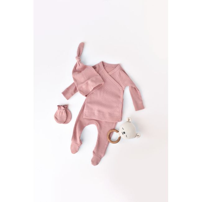 Set 4 piese: bluza, pantaloni, caciulita si manusi din bumbac organic si modal - Rose, Baby Cosy (Marime: 3-6 Luni) JEMBC-CSYM24502-3