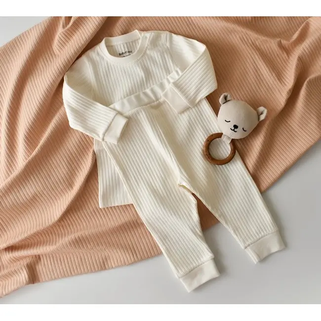 Set bluzita cu maneca lunga si panataloni lungi din bumbac organic si 5% elastan - Ecru, Baby Cosy (Marime: 3-6 Luni) JEMBC-CSYR4503-3
