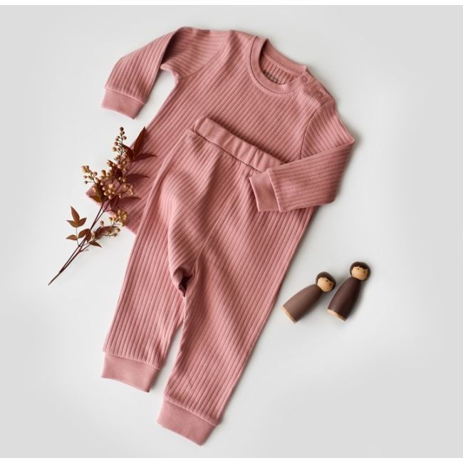 Set bluzita cu maneca lunga si panataloni lungi din bumbac organic si 5% elastan - Roz, Baby Cosy (Marime: 9-12 luni) JEMBC-CSYR4509-9