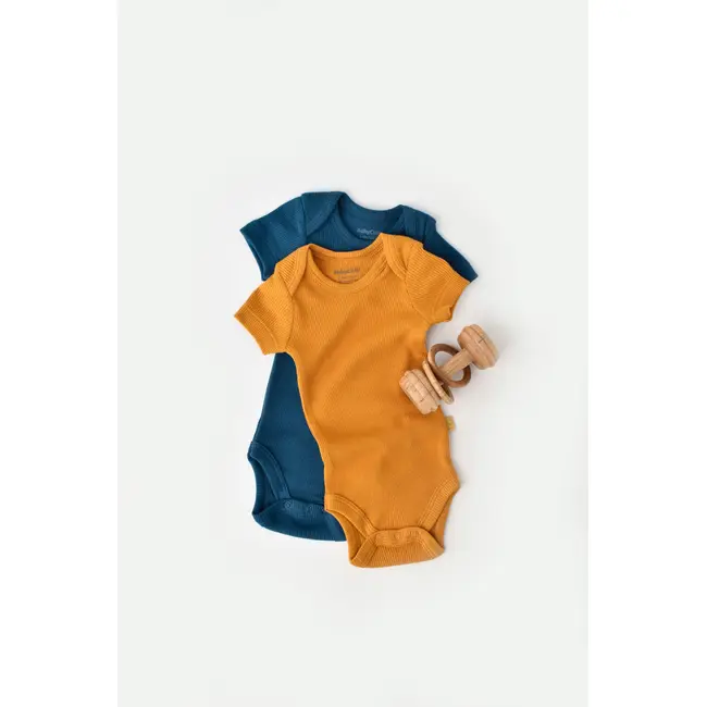 Set 2 body-uri bebe unisex din bumbac organic si modal - Bleumarin/Sofran, Baby Cosy (Marime: 3-6 Luni) JEMBC-CSYM11210-3