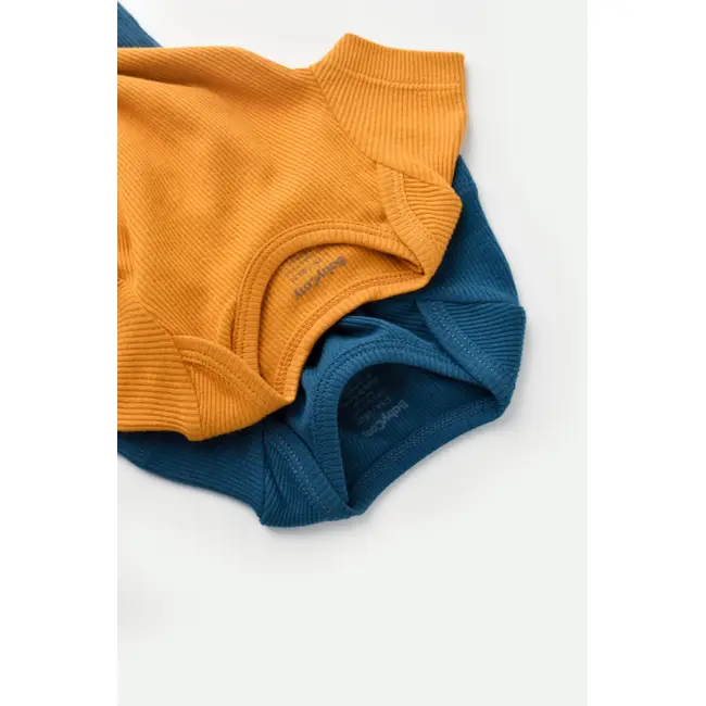 Set 2 body-uri bebe unisex din bumbac organic si modal - Bleumarin/Sofran, Baby Cosy (Marime: 3-6 Luni) JEMBC-CSYM11210-3