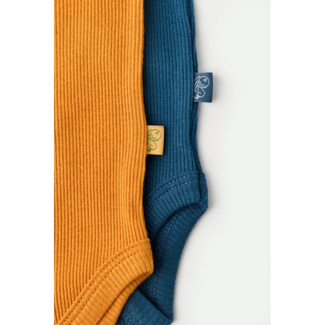 Set 2 body-uri bebe unisex din bumbac organic si modal - Bleumarin/Sofran, Baby Cosy (Marime: 6-9 luni) JEMBC-CSYM11210-6