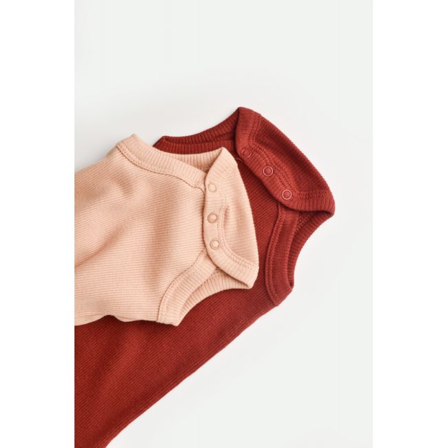 Set 2 body-uri bebe unisex din bumbac organic si modal - Caramiziu/Somon, Baby Cosy (Marime: 0-3 Luni) JEMBC-CSYM11213-0