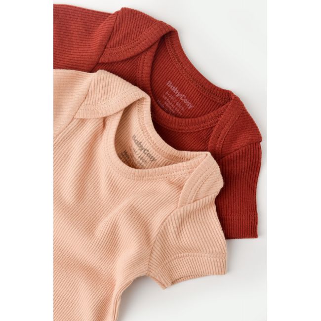 Set 2 body-uri bebe unisex din bumbac organic si modal - Caramiziu/Somon, Baby Cosy (Marime: 3-6 Luni) JEMBC-CSYM11213-3