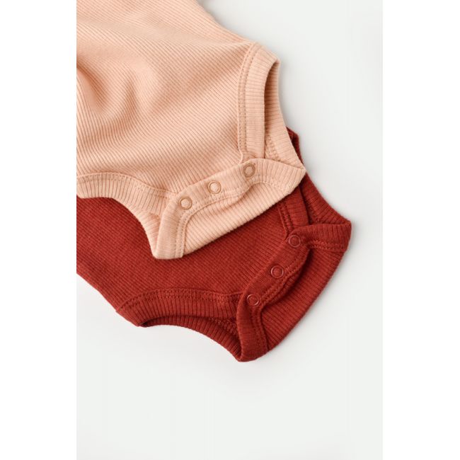 Set 2 body-uri bebe unisex din bumbac organic si modal - Caramiziu/Somon, Baby Cosy (Marime: 6-9 luni) JEMBC-CSYM11213-6