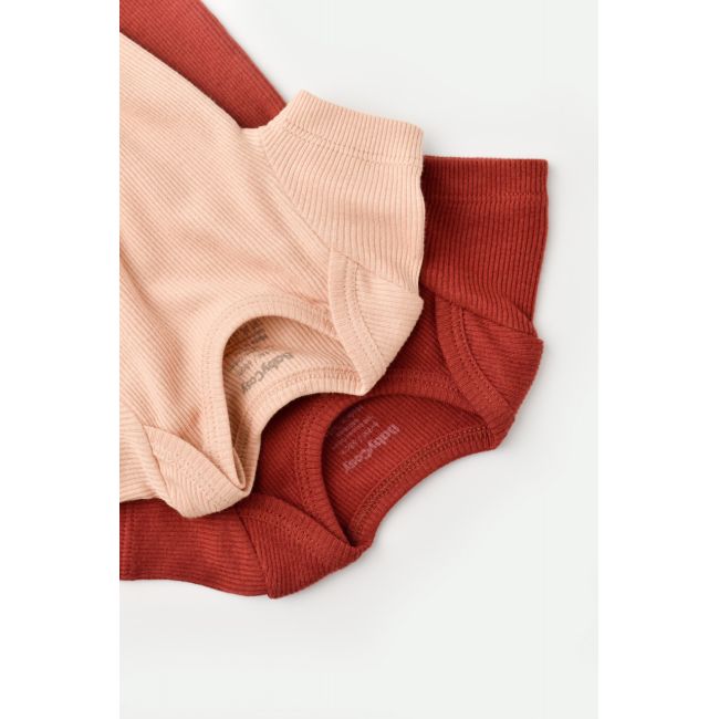 Set 2 body-uri bebe unisex din bumbac organic si modal - Caramiziu/Somon, Baby Cosy (Marime: 9-12 luni) JEMBC-CSYM11213-9