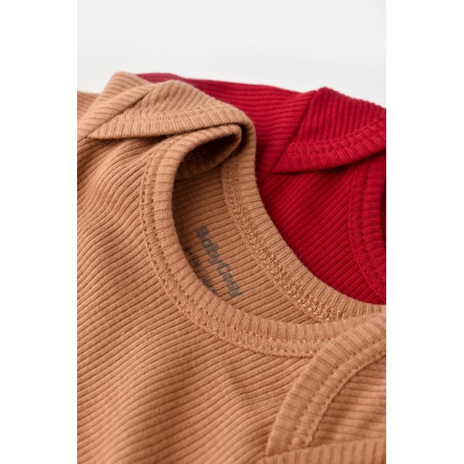 Set 2 body-uri bebe unisex din bumbac organic si modal - Maro/Rosu, Baby Cosy (Marime: 9-12 luni) JEMBC-CSYM11211-9