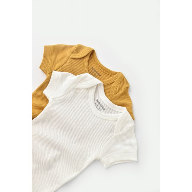 Set 2 body-uri bebe unisex din bumbac organic si modal - Mustar/Ecru, Baby Cosy (Marime: 0-3 Luni) JEMBC-CSYM11209-0
