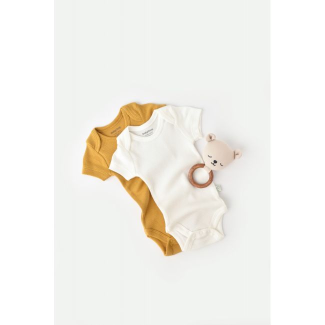 Set 2 body-uri bebe unisex din bumbac organic si modal - Mustar/Ecru, Baby Cosy (Marime: 18-24 Luni) JEMBC-CSYM11209-18