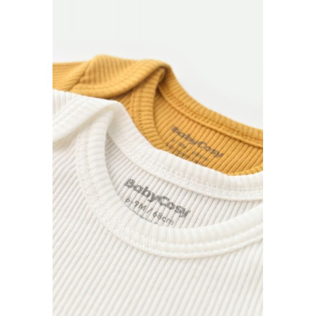Set 2 body-uri bebe unisex din bumbac organic si modal - Mustar/Ecru, Baby Cosy (Marime: 18-24 Luni) JEMBC-CSYM11209-18