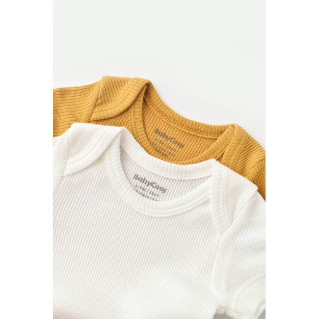 Set 2 body-uri bebe unisex din bumbac organic si modal - Mustar/Ecru, Baby Cosy (Marime: 18-24 Luni) JEMBC-CSYM11209-18