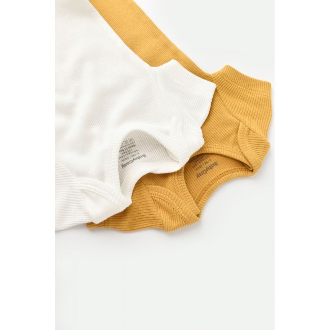 Set 2 body-uri bebe unisex din bumbac organic si modal - Mustar/Ecru, Baby Cosy (Marime: 9-12 luni) JEMBC-CSYM11209-9
