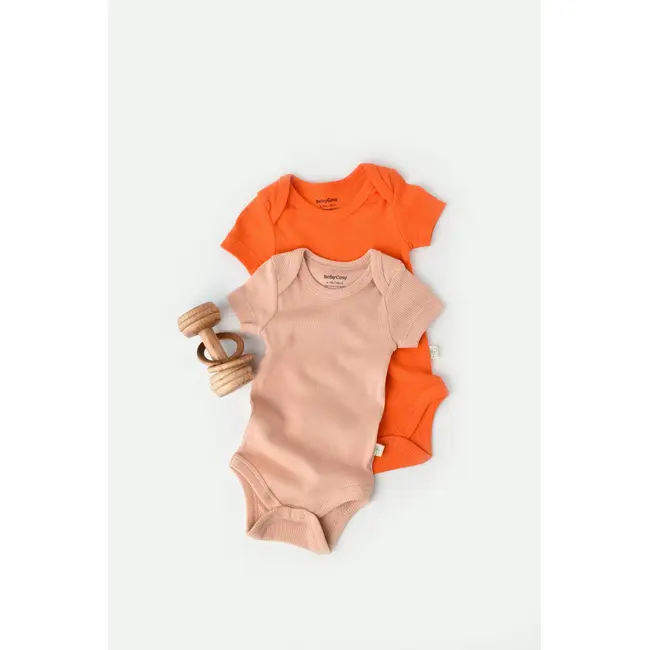 Set 2 body-uri bebe unisex din bumbac organic si modal - Rodie/Piersica, Baby Cosy (Marime: 12-18 Luni) JEMBC-CSYM11214-12