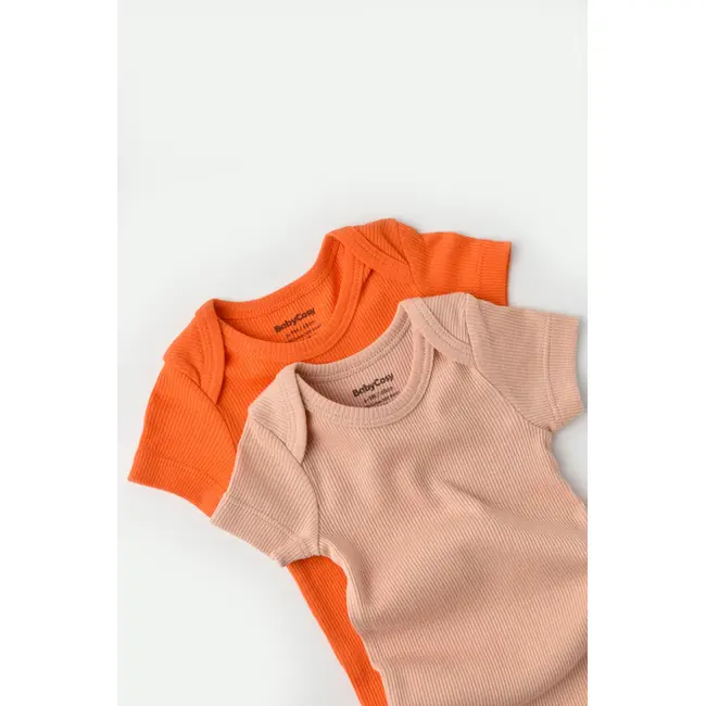 Set 2 body-uri bebe unisex din bumbac organic si modal - Rodie/Piersica, Baby Cosy (Marime: 12-18 Luni) JEMBC-CSYM11214-12