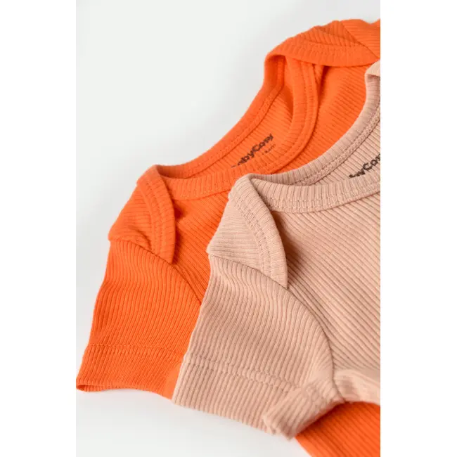 Set 2 body-uri bebe unisex din bumbac organic si modal - Rodie/Piersica, Baby Cosy (Marime: 12-18 Luni) JEMBC-CSYM11214-12