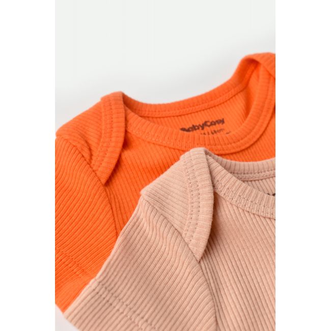 Set 2 body-uri bebe unisex din bumbac organic si modal - Rodie/Piersica, Baby Cosy (Marime: 3-6 Luni) JEMBC-CSYM11214-3
