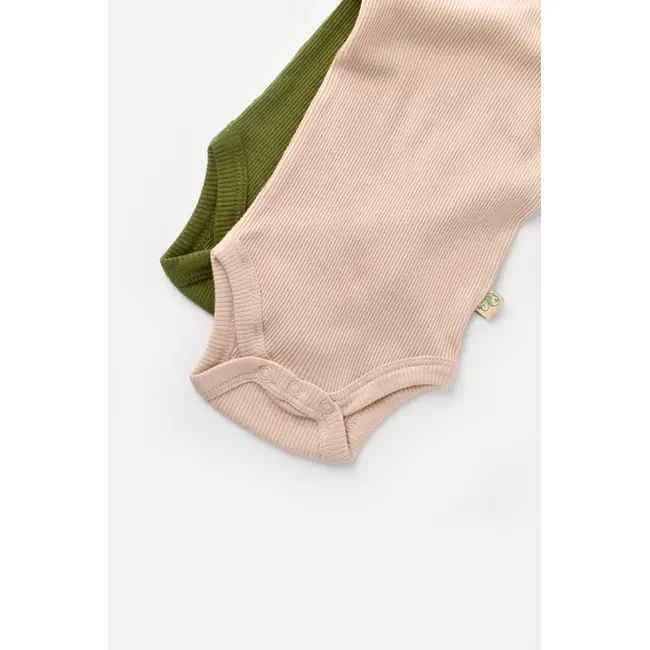 Set 2 body-uri bebe unisex din bumbac organic si modal - Verde/Blush, Baby Cosy (Marime: 0-3 Luni) JEMBC-CSYM11212-0