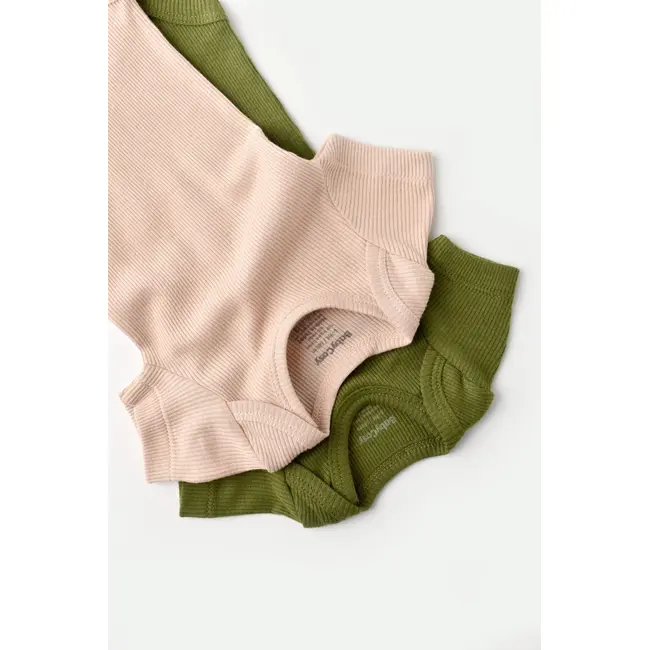 Set 2 body-uri bebe unisex din bumbac organic si modal - Verde/Blush, Baby Cosy (Marime: 0-3 Luni) JEMBC-CSYM11212-0
