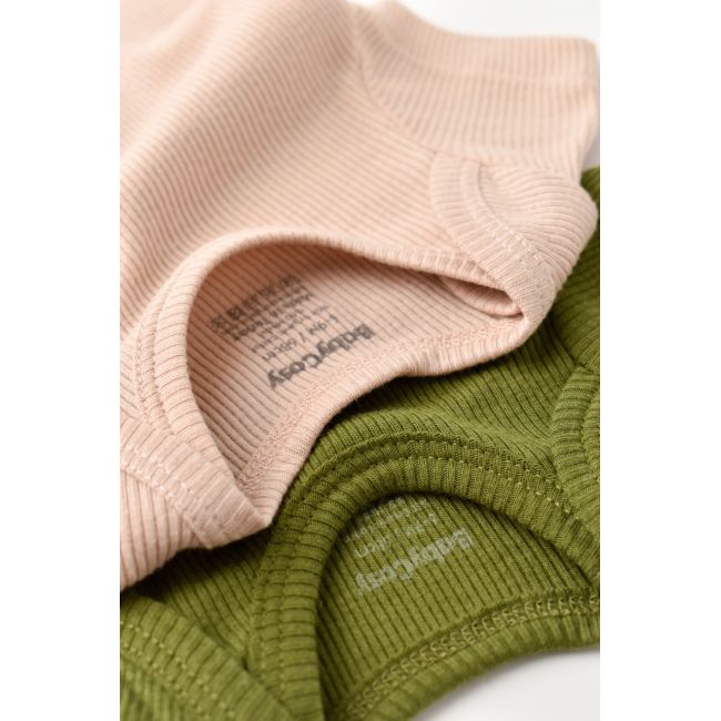 Set 2 body-uri bebe unisex din bumbac organic si modal - Verde/Blush, Baby Cosy (Marime: 3-6 Luni) JEMBC-CSYM11212-3