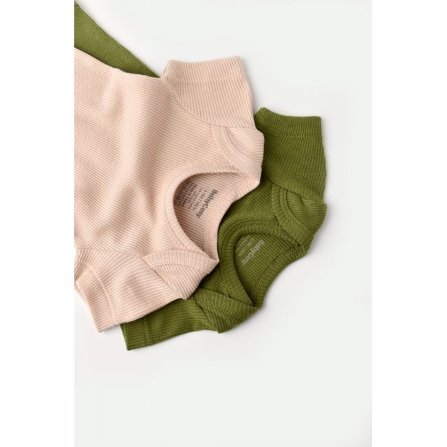 Set 2 body-uri bebe unisex din bumbac organic si modal - Verde/Blush, Baby Cosy (Marime: 6-9 luni) JEMBC-CSYM11212-6