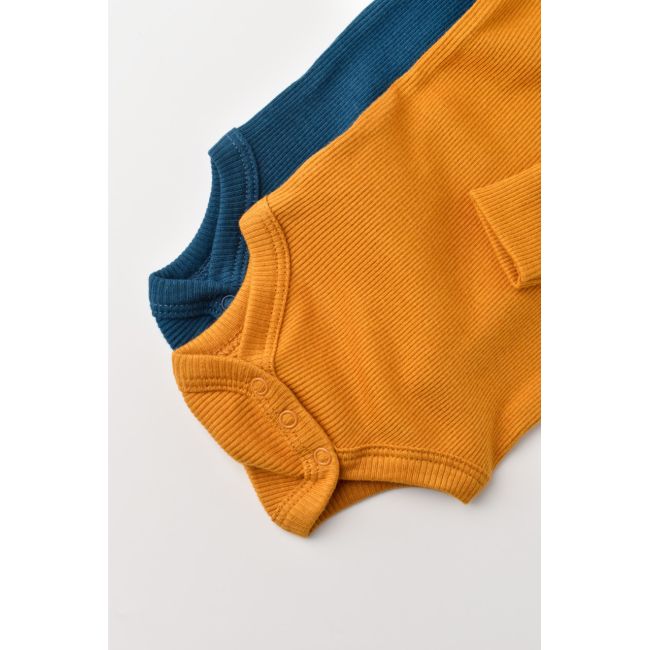 Set 2 body-uri cu maneca lunga bebe unisex din bumbac organic si modal - Bleumarin/Sofran, Baby Cosy (Marime: 3-6 Luni) JEMBC-CSYM11310-3