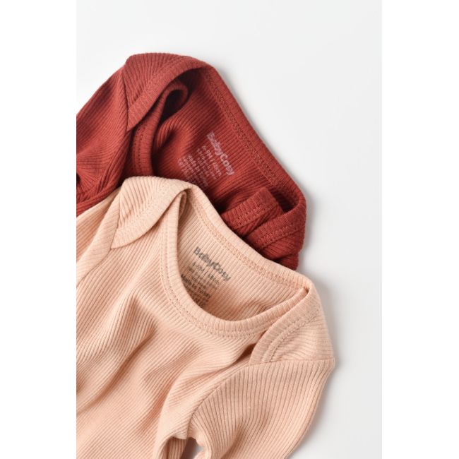 Set 2 body-uri cu maneca lunga bebe unisex din bumbac organic si modal - Caramiziu/Somon, Baby Cosy (Marime: 12-18 Luni) JEMBC-CSYM11313-12