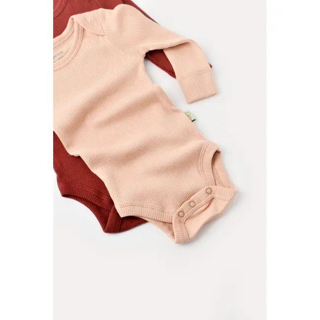 Set 2 body-uri cu maneca lunga bebe unisex din bumbac organic si modal - Caramiziu/Somon, Baby Cosy (Marime: 6-9 luni) JEMBC-CSYM11313-6