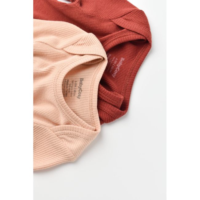 Set 2 body-uri cu maneca lunga bebe unisex din bumbac organic si modal - Caramiziu/Somon, Baby Cosy (Marime: 6-9 luni) JEMBC-CSYM11313-6