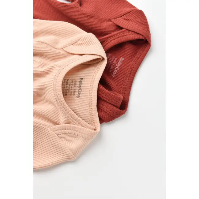Set 2 body-uri cu maneca lunga bebe unisex din bumbac organic si modal - Caramiziu/Somon, Baby Cosy (Marime: 6-9 luni) JEMBC-CSYM11313-6