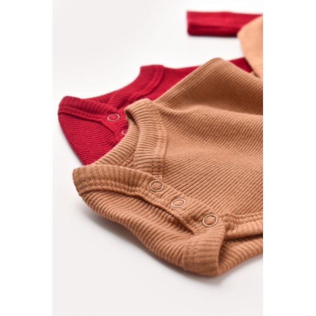 Set 2 body-uri cu maneca lunga bebe unisex din bumbac organic si modal - Maro/Rosu, Baby Cosy (Marime: 12-18 Luni) JEMBC-CSYM11311-12