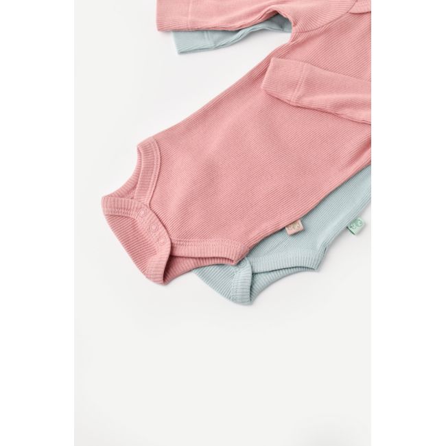 Set 2 body-uri cu maneca lunga bebe unisex din bumbac organic si modal - Mint/Rose, Baby Cosy (Marime: 0-3 Luni) JEMBC-CSYM11308-0