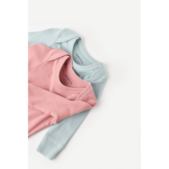 Set 2 body-uri cu maneca lunga bebe unisex din bumbac organic si modal - Mint/Rose, Baby Cosy (Marime: 18-24 Luni) JEMBC-CSYM11308-18