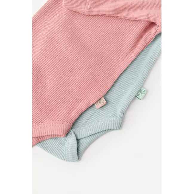 Set 2 body-uri cu maneca lunga bebe unisex din bumbac organic si modal - Mint/Rose, Baby Cosy (Marime: 3-6 Luni) JEMBC-CSYM11308-3