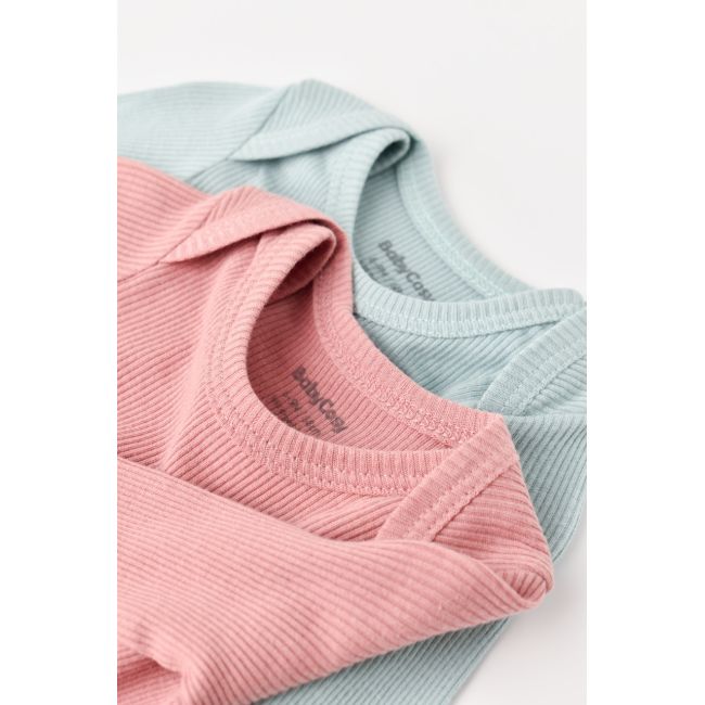 Set 2 body-uri cu maneca lunga bebe unisex din bumbac organic si modal - Mint/Rose, Baby Cosy (Marime: 9-12 luni) JEMBC-CSYM11308-9
