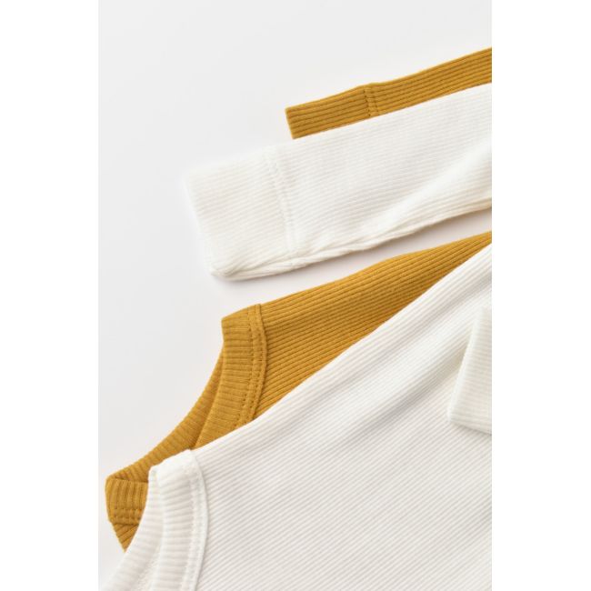 Set 2 body-uri cu maneca lunga bebe unisex din bumbac organic si modal - Mustar/Ecru, Baby Cosy (Marime: 3-6 Luni) JEMBC-CSYM11309-3