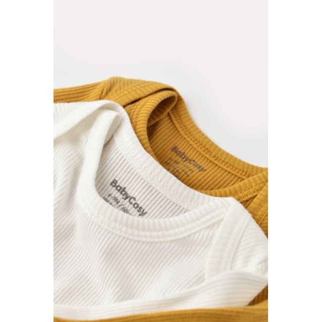 Set 2 body-uri cu maneca lunga bebe unisex din bumbac organic si modal - Mustar/Ecru, Baby Cosy (Marime: 3-6 Luni) JEMBC-CSYM11309-3