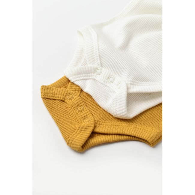 Set 2 body-uri cu maneca lunga bebe unisex din bumbac organic si modal - Mustar/Ecru, Baby Cosy (Marime: 3-6 Luni) JEMBC-CSYM11309-3