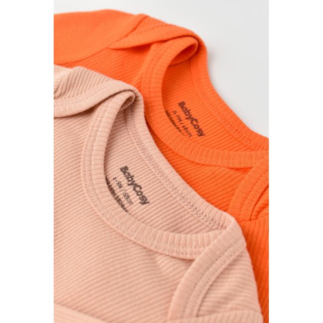 Set 2 body-uri cu maneca lunga bebe unisex din bumbac organic si modal - Rodie/Piersica, Baby Cosy (Marime: 0-3 Luni) JEMBC-CSYM11314-0