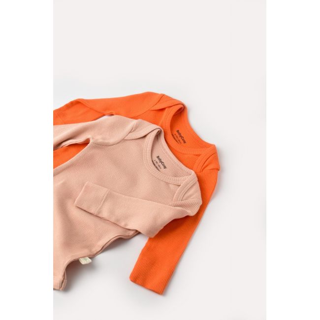 Set 2 body-uri cu maneca lunga bebe unisex din bumbac organic si modal - Rodie/Piersica, Baby Cosy (Marime: 6-9 luni) JEMBC-CSYM11314-6