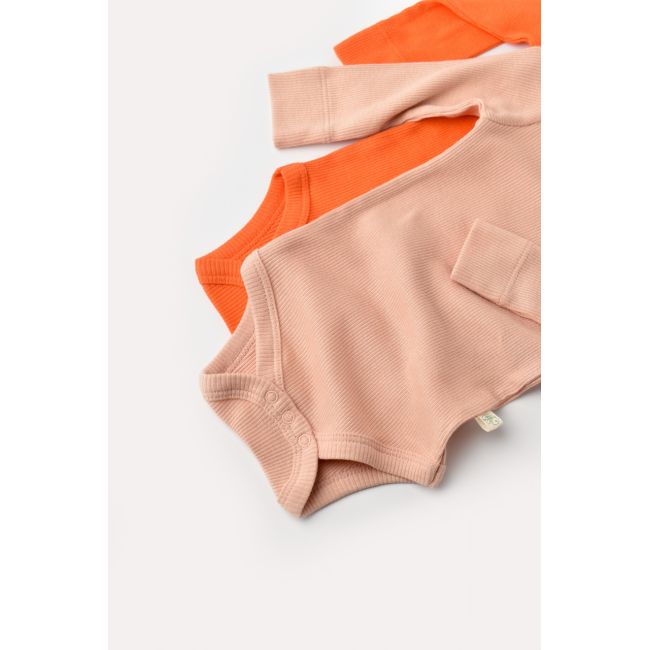 Set 2 body-uri cu maneca lunga bebe unisex din bumbac organic si modal - Rodie/Piersica, Baby Cosy (Marime: 6-9 luni) JEMBC-CSYM11314-6