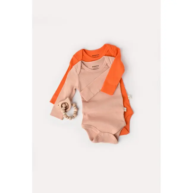 Set 2 body-uri cu maneca lunga bebe unisex din bumbac organic si modal - Rodie/Piersica, Baby Cosy (Marime: 9-12 luni) JEMBC-CSYM11314-9