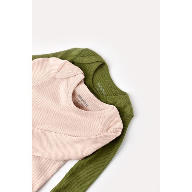 Set 2 body-uri cu maneca lunga bebe unisex din bumbac organic si modal - Verde/Blush, Baby Cosy (Marime: 18-24 Luni) JEMBC-CSYM11312-18