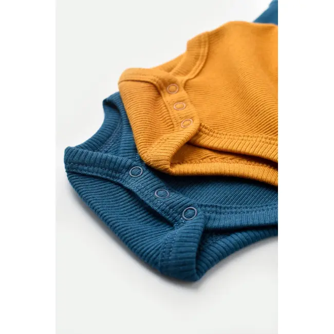 Set 2 body-uri fara maneci bebe unisex din bumbac organic si modal - Bleumarin/Sofran, Baby Cosy (Marime: 0-3 Luni) JEMBC-CSYM11110-0