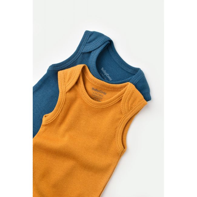 Set 2 body-uri fara maneci bebe unisex din bumbac organic si modal - Bleumarin/Sofran, Baby Cosy (Marime: 12-18 Luni) JEMBC-CSYM11110-12