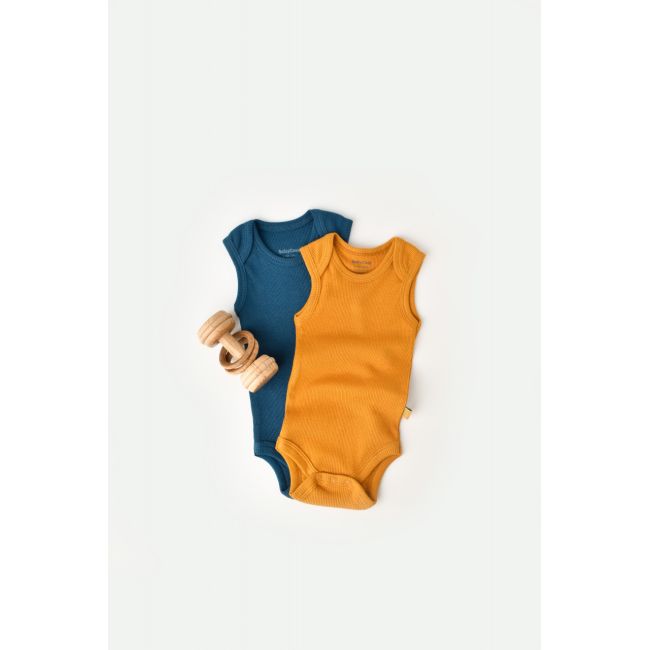 Set 2 body-uri fara maneci bebe unisex din bumbac organic si modal - Bleumarin/Sofran, Baby Cosy (Marime: 18-24 Luni) JEMBC-CSYM11110-18