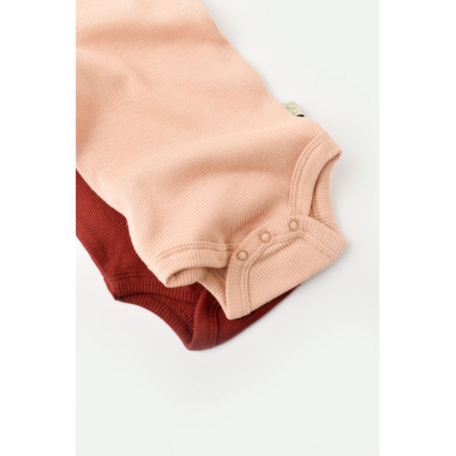 Set 2 body-uri fara maneci bebe unisex din bumbac organic si modal - Caramiziu/Somon, Baby Cosy (Marime: 6-9 luni) JEMBC-CSYM11113-6