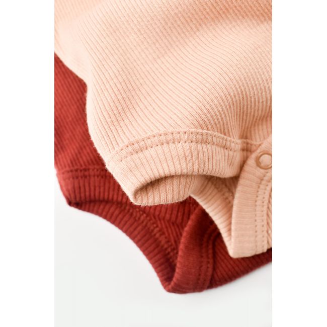 Set 2 body-uri fara maneci bebe unisex din bumbac organic si modal - Caramiziu/Somon, Baby Cosy (Marime: 6-9 luni) JEMBC-CSYM11113-6