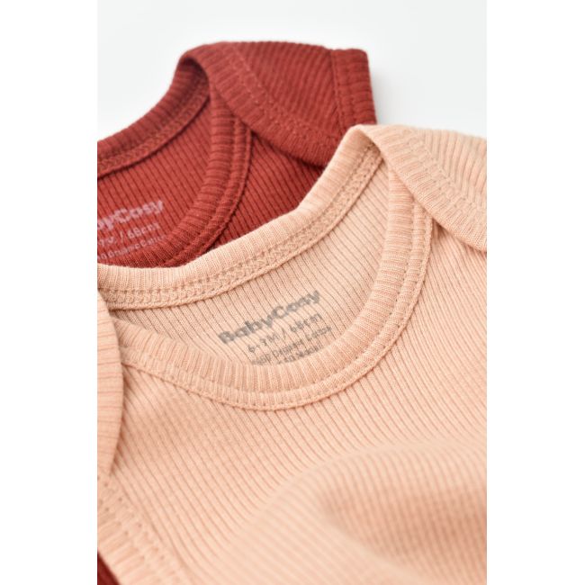 Set 2 body-uri fara maneci bebe unisex din bumbac organic si modal - Caramiziu/Somon, Baby Cosy (Marime: 9-12 luni) JEMBC-CSYM11113-9