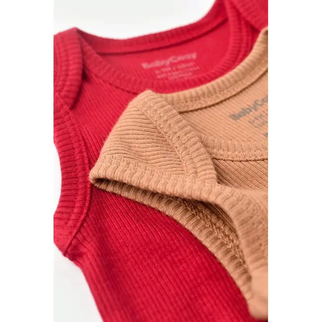 Set 2 body-uri fara maneci bebe unisex din bumbac organic si modal - Maro/Rosu, Baby Cosy (Marime: 3-6 Luni) JEMBC-CSYM11111-3